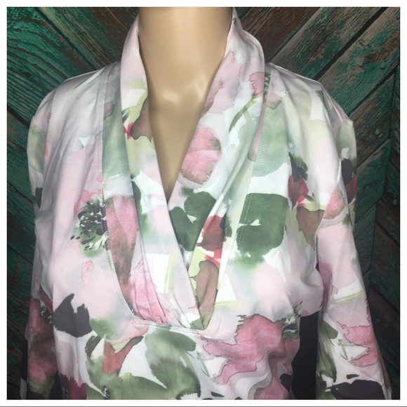 St. John Floral Ruched Collar Nylon Blend Blouse - Picture 4 of 5